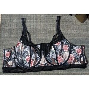 Torrid Black Lace Floral Underwire Bralette Mesh Size 5 Plus Size‎ Lingerie Bra